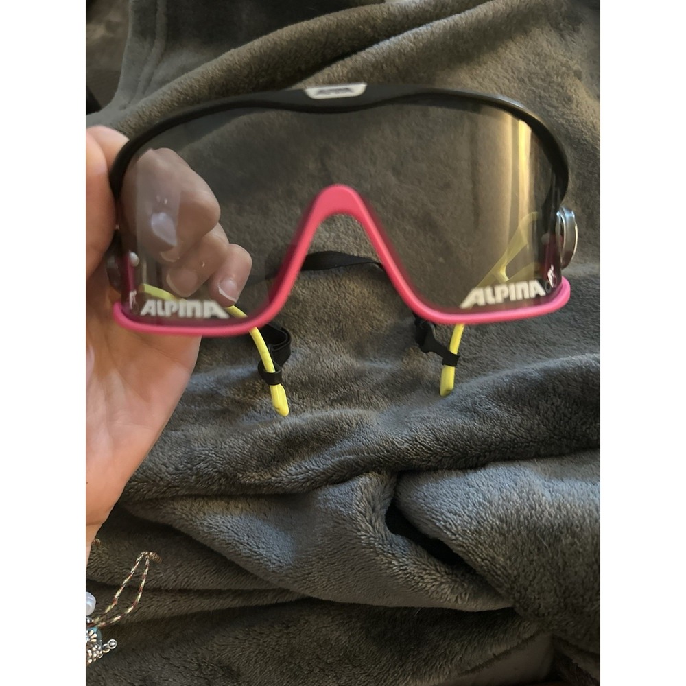 Rare Vintage 1980s Alpina Swing S Neon Pink Yellow Shield Sunglasses W Germany